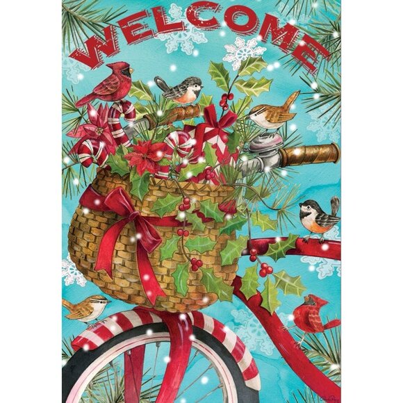 Welcome Bike Christmas Garden Flag Holiday Party Banner Cardinal Winter Decor - Picture 5 of 5
